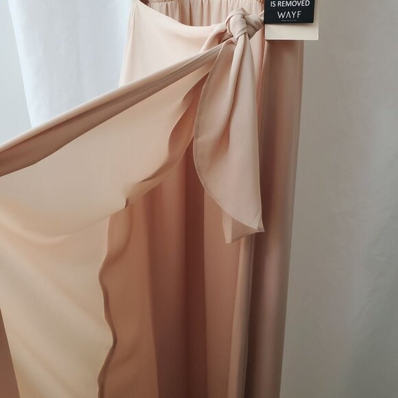 NWT WAYF Champagne V Neck Wynona Tie Waist Gown Size Medium - Picture 9 of 13